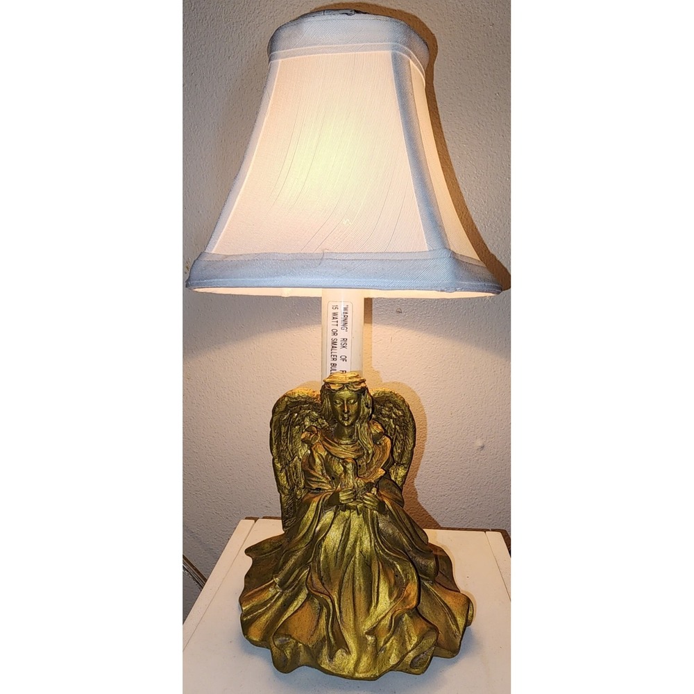 Vintage Angel & Bird Lamp Night Light Gold Resin Statue‎ Electric Candlestick